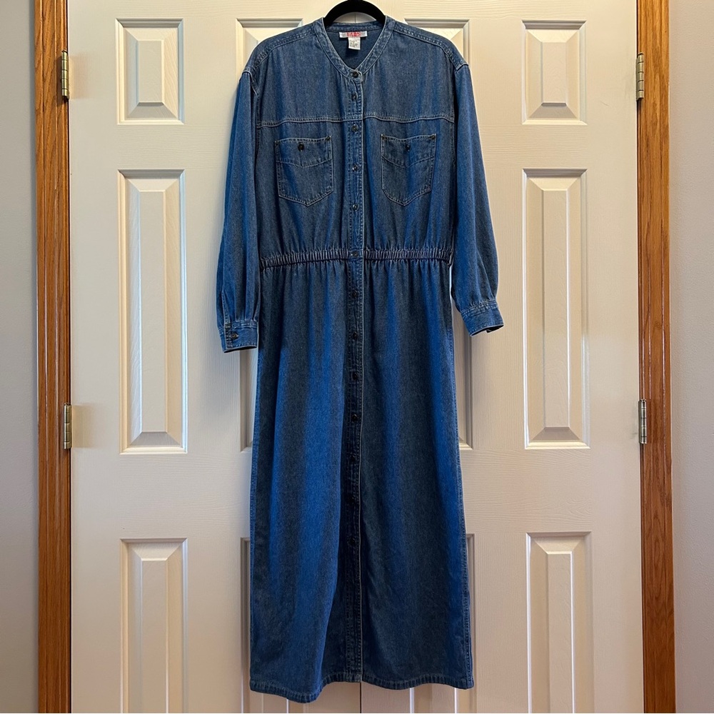 Vintage 80s Fads Blue Denim Maxi Dress